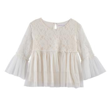 Girls 7-16 American Girl Tiered Tulle & Lace Top, Size: Medium, Natural
