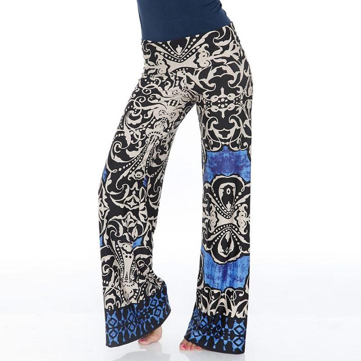 Women's White Mark Print Palazzo Pants, Size: Medium, White Oth