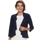 Women's Nina Leonard Lace-back Ruffle Cardigan, Size: Large, Blue (navy)