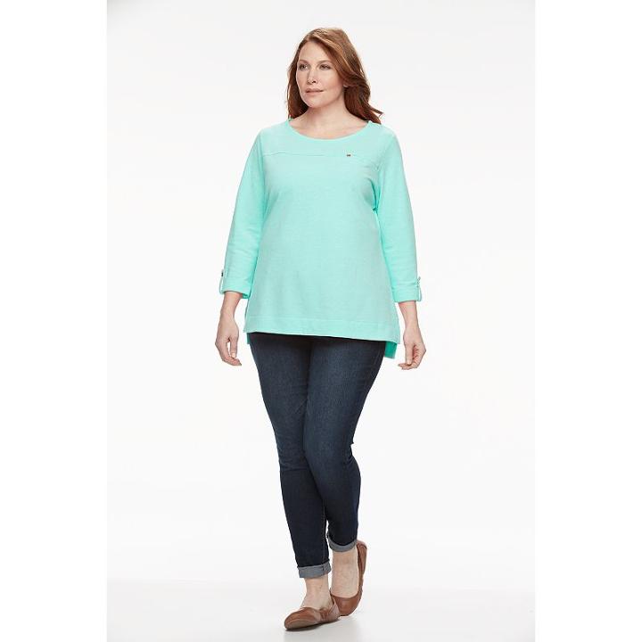 Plus Size Croft & Barrow&reg; Roll-cuff Tee, Women's, Size: 3xl, Turquoise/blue (turq/aqua)