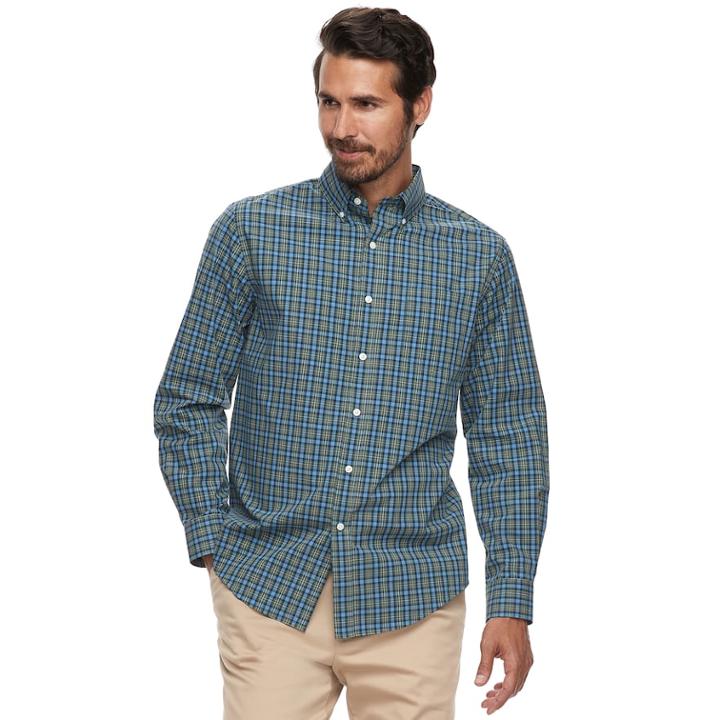 Men's Croft & Barrow&reg; Classic-fit Plaid Easy-care Button-down Shirt, Size: Medium, Dark Green