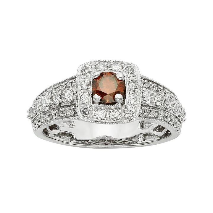 Igl Certified Red & White Diamond Square Halo Engagement Ring In 14k White Gold (1 Carat T.w.), Women's, Size: 6