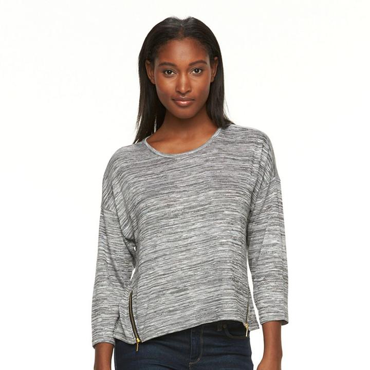 Women's Alex & Parker Drop-shoulder Zipper Tee, Size: Xl, Dark Grey