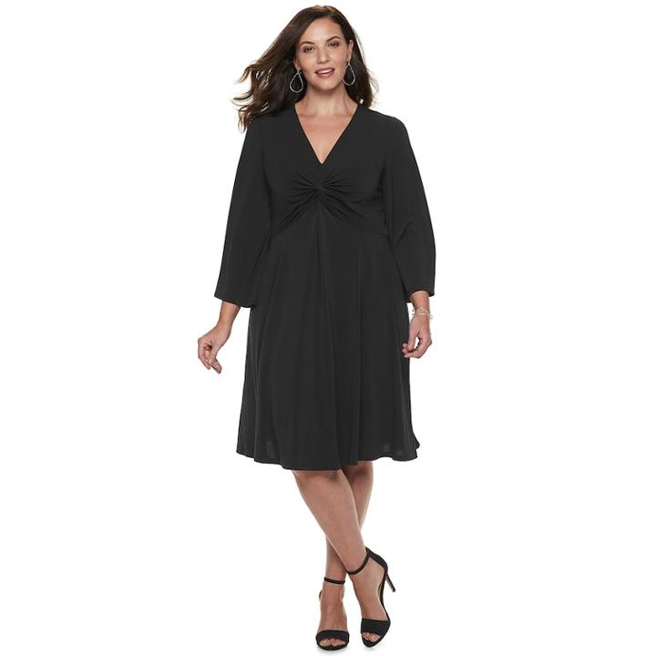 Plus Size Suite 7 Twist Bell Sleeve Dress, Women's, Size: 2xl, Black