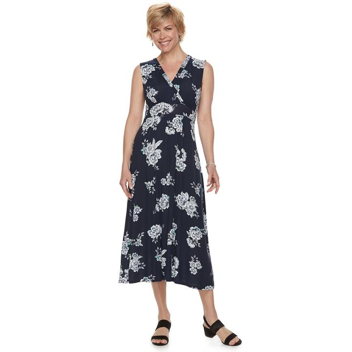 Petite Croft & Barrow&reg; Printed Surplice Dress, Women's, Size: M Petite, Blue