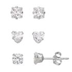 Charming Girl Kids' Cubic Zirconia Heart & Square Stud Earring Set, White