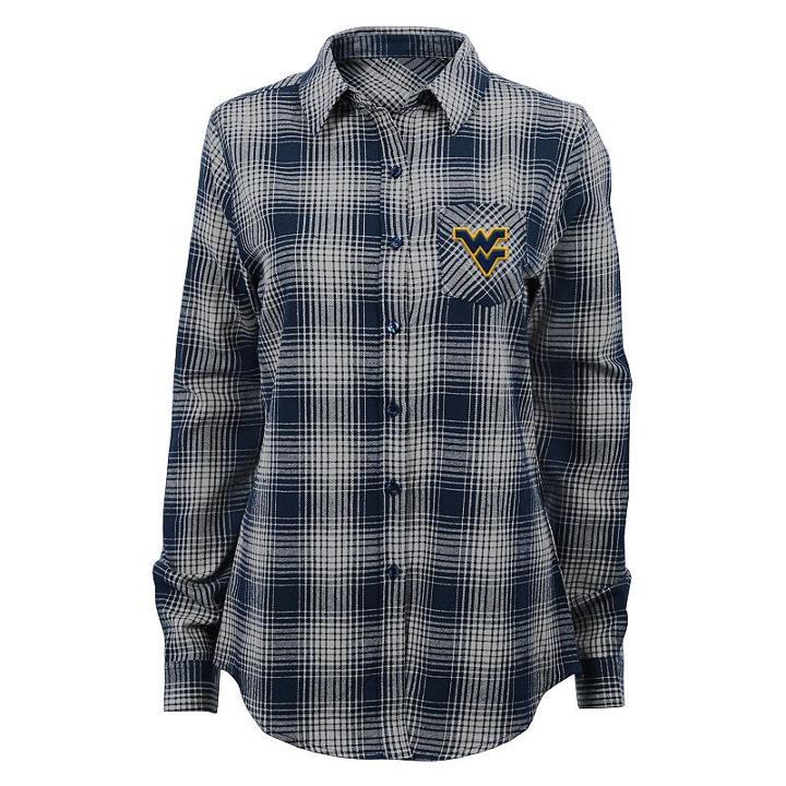 Women's West Virginia Mountaineers Dream Plaid Shirt, Size: Large, Dark Blue