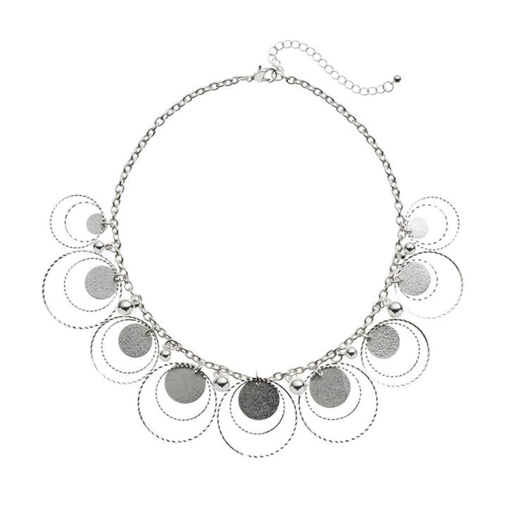 Plus Size Hoop & Textured Disc Bib Necklace, Women's, Silver
