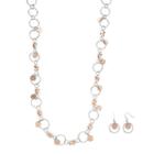 Long Two Tone Hammered Circle Link Necklace & Drop Earring Set, Women's, Multicolor