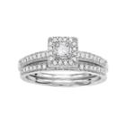 10k White Gold 1/2 Carat T.w. Diamond Halo Engagement Ring Set, Women's, Size: 5