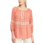 Women's Chaps Floral Embroidery Peasant Top, Size: Large, Orange