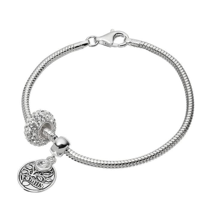 Individuality Beads Crystal Sterling Silver Snake Chain Bracelet & Family Tree Charm & Bead Set, Women's, Multicolor