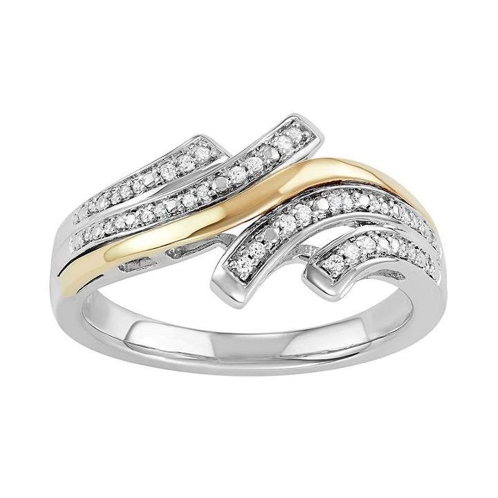 Two Tone Sterling Silver 1/10 Carat T.w. Diamond Bypass Ring, Women's, Size: 6, White