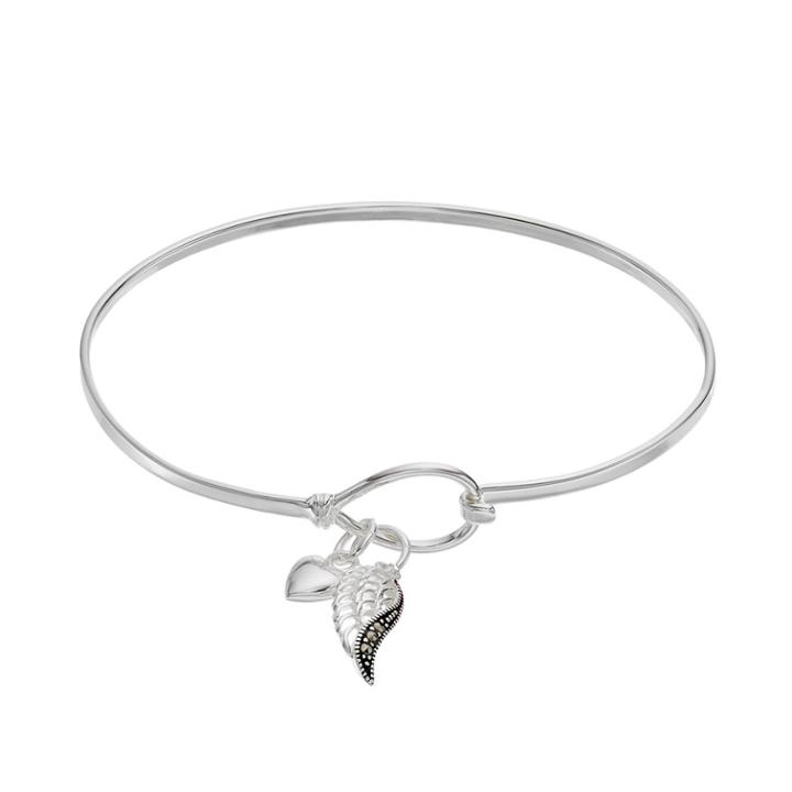Silver Luxuries Silver-plated Marcasite Angel Wing Bangle Bracelet, Women's, Grey