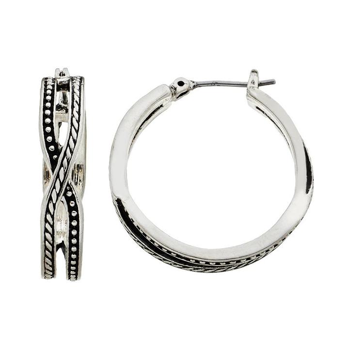 Napier Textured Crisscross Hoop Earrings, Women's, Silver