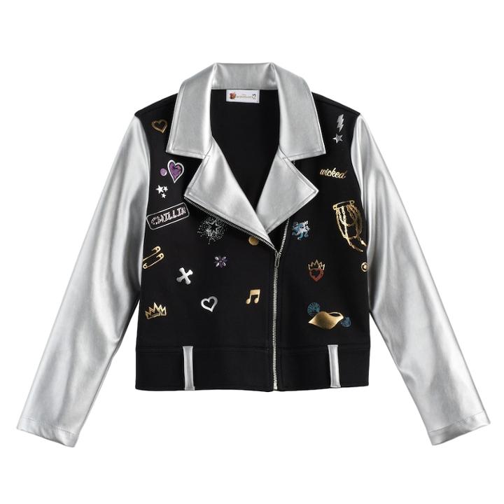 Disney D-signed Descendants 2 Girls 7-16 Glitter & Foil Graphic Moto Jacket, Size: Large, Oxford