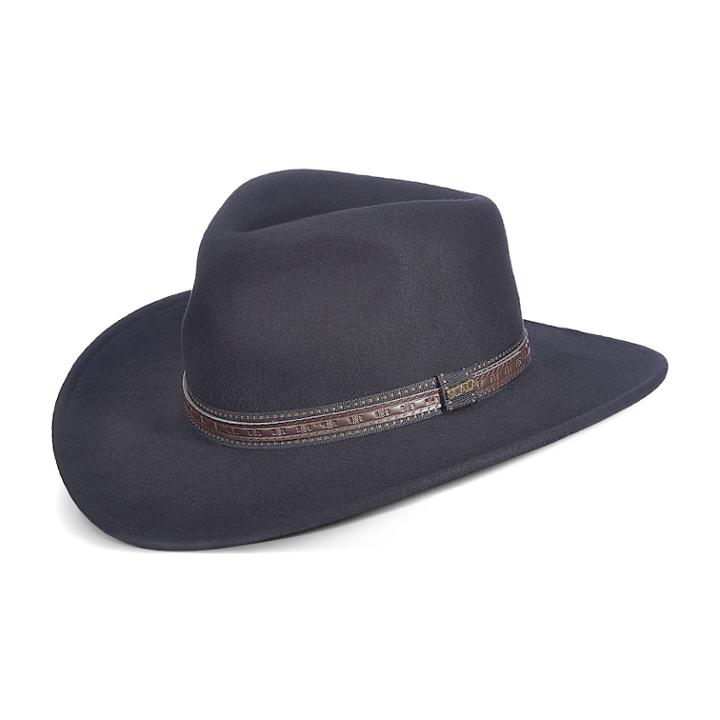 Men's Scala Wool Felt Outback Hat With Faux-leather Trim, Size: Xl, Black