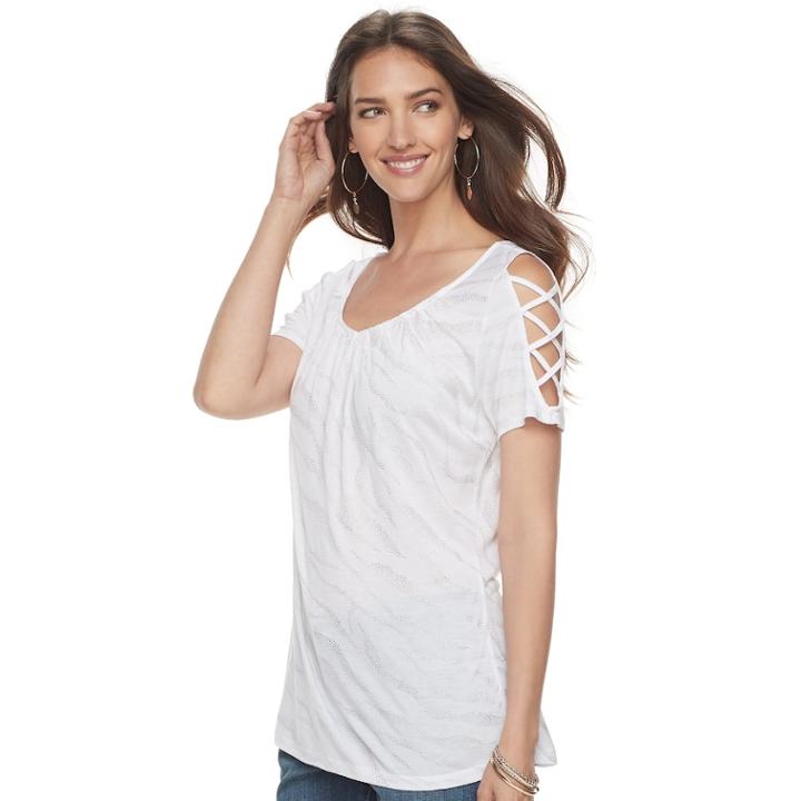 Women's Jennifer Lopez Strappy Cold-shoulder Tee, Size: Large, White
