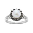 Freshwater Cultured Pearl And 1/8 Carat T.w. Black And White Diamond Sterling Silver Flower Ring, Women's