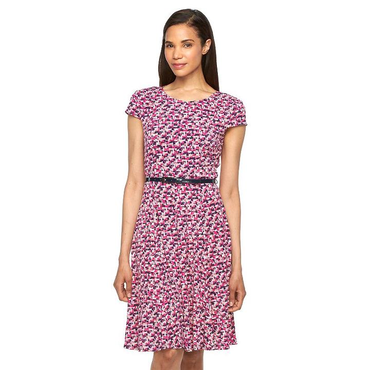 Women's Jessica Howard Print Belted Fit & Flare Dress, Size: 16, Pink