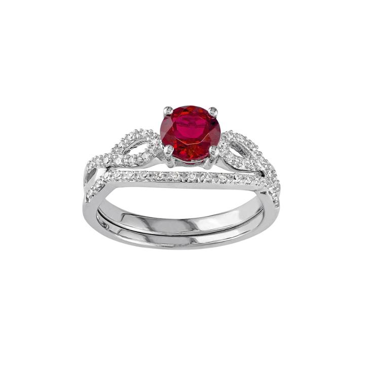 10k White Gold Lab-created Ruby & 1/6 Carat T.w. Diamond Engagement Ring Set, Women's, Size: 8, Red
