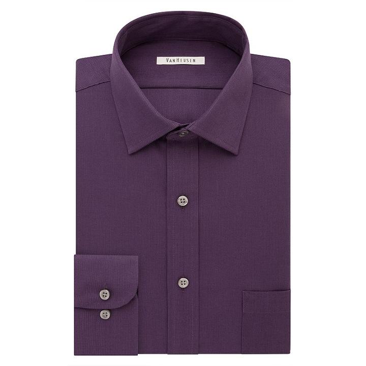 Men's Van Heusen Flex Collar Regular-fit Pincord Dress Shirt, Size: 18 36/37, Drk Purple