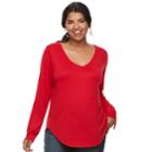 Juniors' Plus Size So&reg; V-neck Long Sleeve Tee, Teens, Size: 2xl, Med Red
