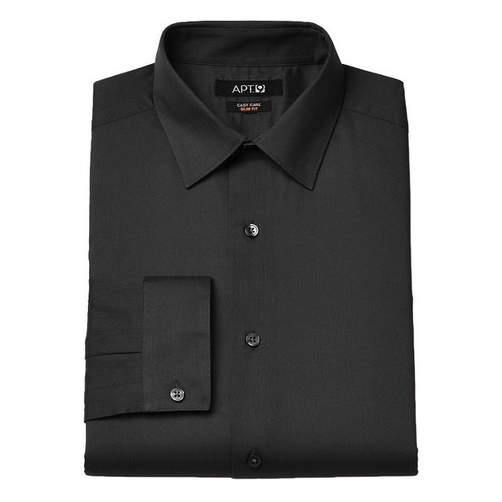 Men's Apt. 9&reg; Slim-fit Dobby Textured Easy-care Dress Shirts, Size: 17.5-32/33, Black