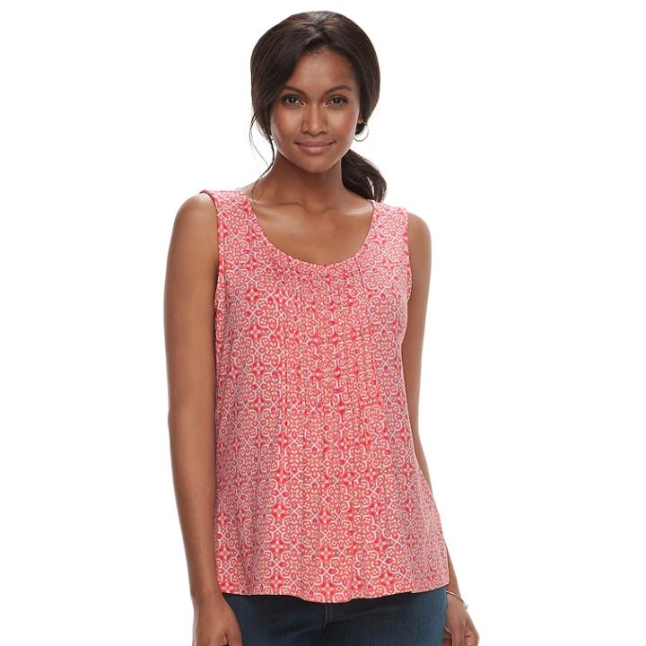 Petite Croft & Barrow&reg; Pintuck Tank, Women's, Size: L Petite, Light Pink