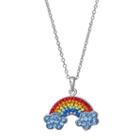 Silver Tone Crystal Rainbow Pendant Necklace, Women's, Multicolor