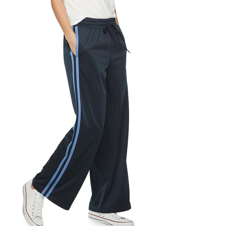 Women's Popsugar Side-stripe Wide Leg Athletic Pants, Size: Large, Blue (navy)