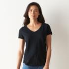 Petite Sonoma Goods For Life&trade; Essential Print V-neck Tee, Women's, Size: M Petite, Black