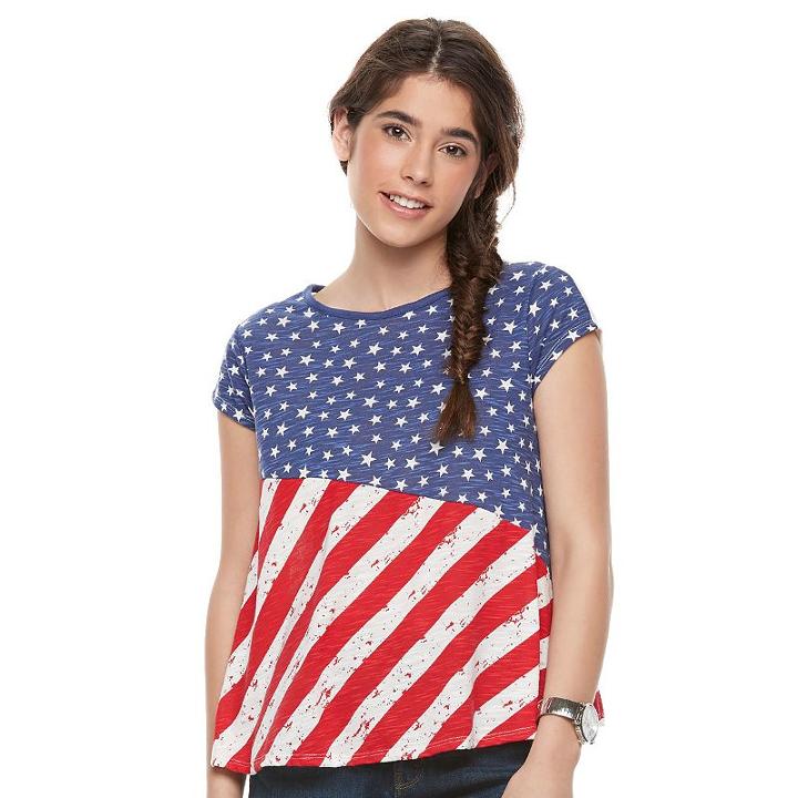 Juniors' Cloud Chaser Patriotic Swing Tee, Girl's, Size: Xs, White Oth