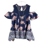 Girls 7-16 Self Esteem Cold Shoulder Woven Top With Necklace, Size: Xl, Blue