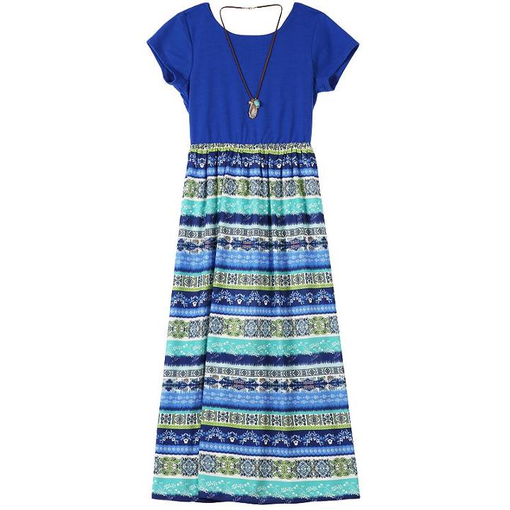 Girls 7-16 Speechless Colorblock & Pattern Maxi Dress With Necklace, Girl's, Size: 7, Beige Over