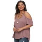 Juniors' Plus Size Mudd&reg; Cupro Cold-shoulder Tee, Teens, Size: 2xl, Beig/green (beig/khaki)