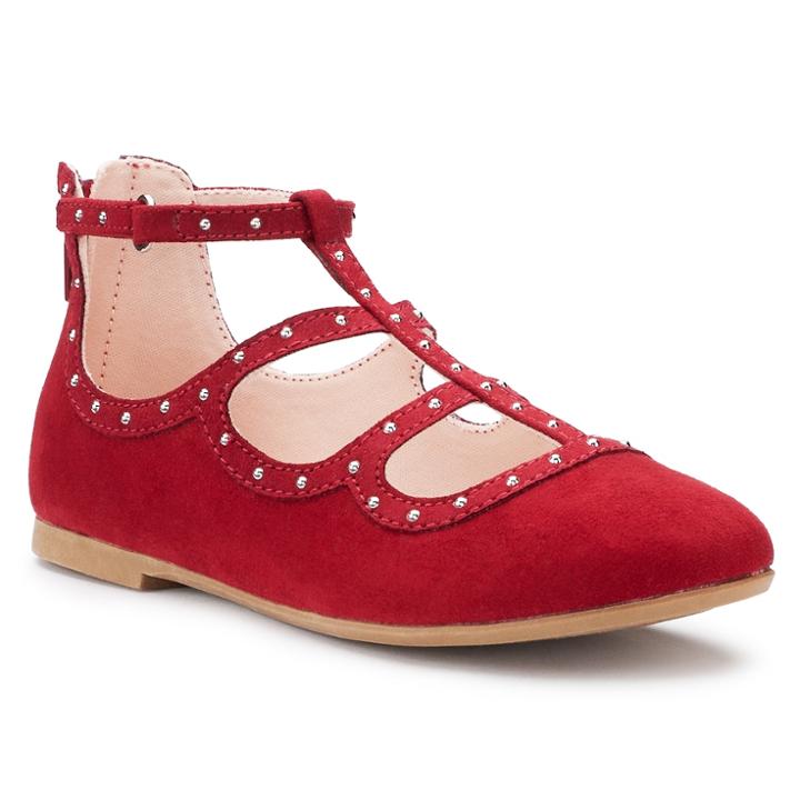 So&reg; Kailey Girls' Caged Ballet Flats, Size: 4, Red