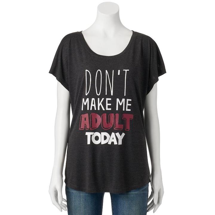 Juniors' Awake Don't Make Me Adult Today Graphic Tee, Size: Medium, Dark Grey