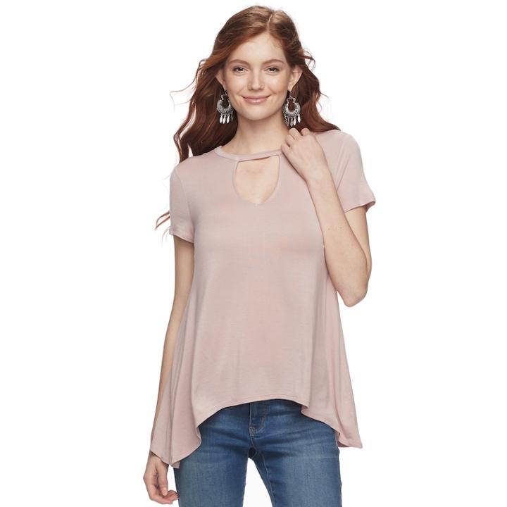 Juniors' Mudd&reg; Keyhole High-low Hem Tee, Teens, Size: Medium, Med Pink