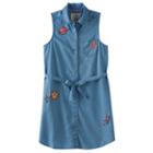 Girls 7-16 & Plus Size So&reg; Chambray Sleeveless Patch Applique Shirt Dress, Size: 12 1/2, Blue (navy)