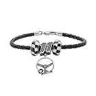 Insignia Collection Nascar Denny Hamlin Leather Bracelet And Steering Wheel Charm And Bead Set, Women's, Size: 7.5, Black