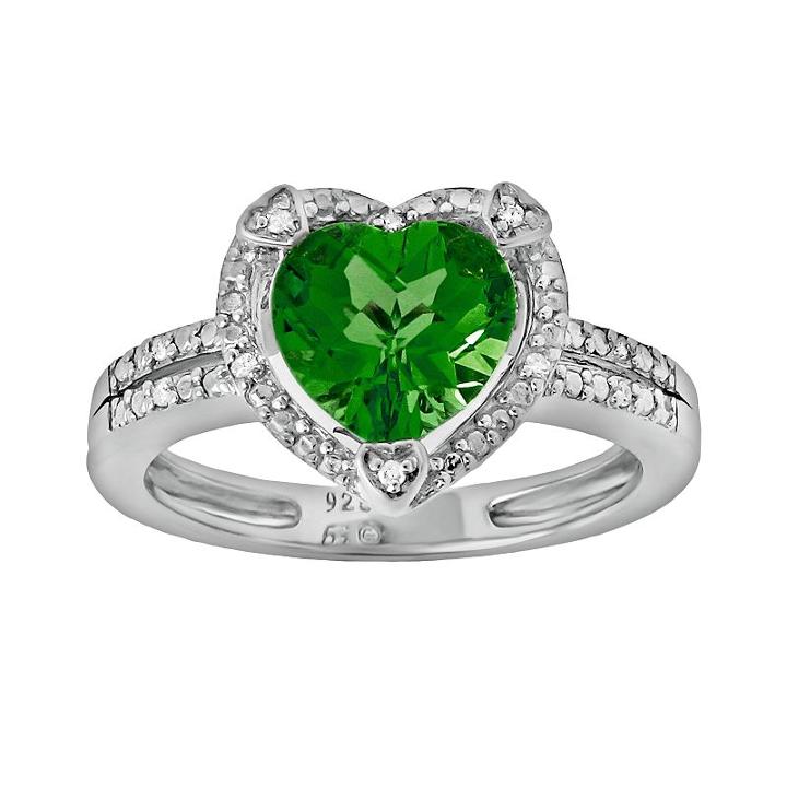 Sterling Silver Lab-created Emerald And Diamond Accent Heart Frame Ring, Women's, Size: 7, Green