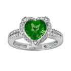 Sterling Silver Lab-created Emerald And Diamond Accent Heart Frame Ring, Women's, Size: 7, Green