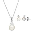 Freshwater By Honora Freshwater Cultured Pearl And Cubic Zirconia Sterling Silver Pendant And Stud Earring Set - Made With Swarovski Cubic Zirconia, Women's, White
