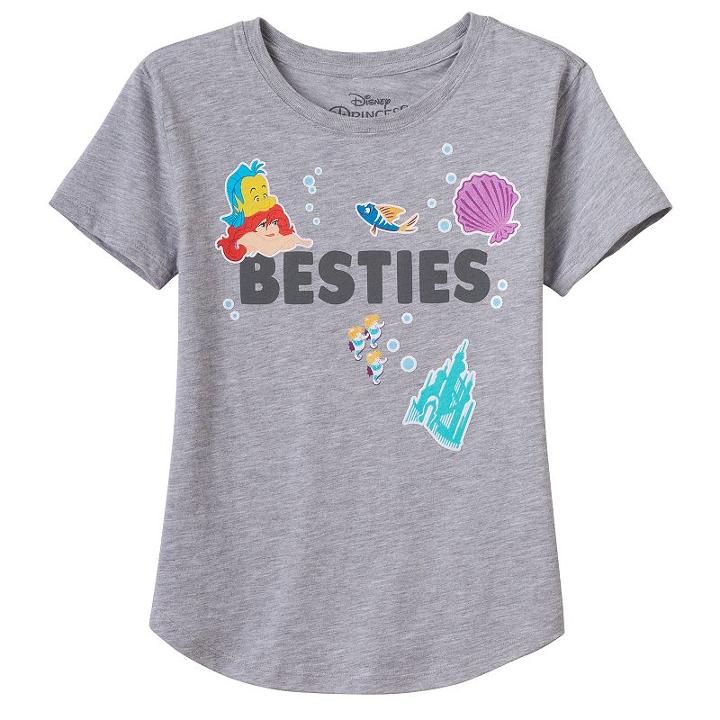 Disney's Ariel & Flounder Girls 7-16 Besties Graphic Tee, Girl's, Size: Medium, Med Grey