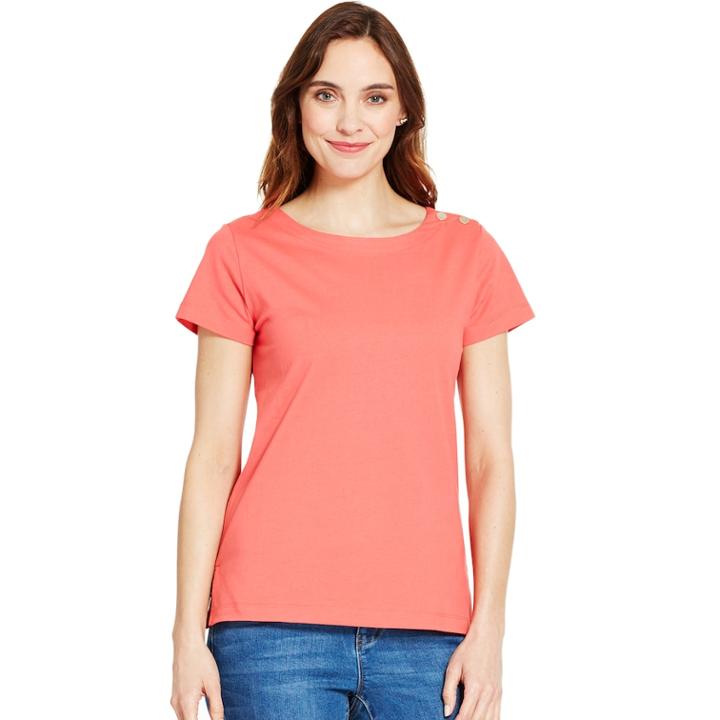 Women's Izod Button-shoulder Solid Tee, Size: Small, Orange