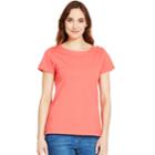 Women's Izod Button-shoulder Solid Tee, Size: Small, Orange