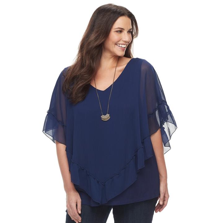 Plus Size Apt. 9&reg; Ruffled Yoryu Top With Necklace, Women's, Size: 1xl, Dark Blue