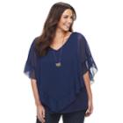 Plus Size Apt. 9&reg; Ruffled Yoryu Top With Necklace, Women's, Size: 1xl, Dark Blue