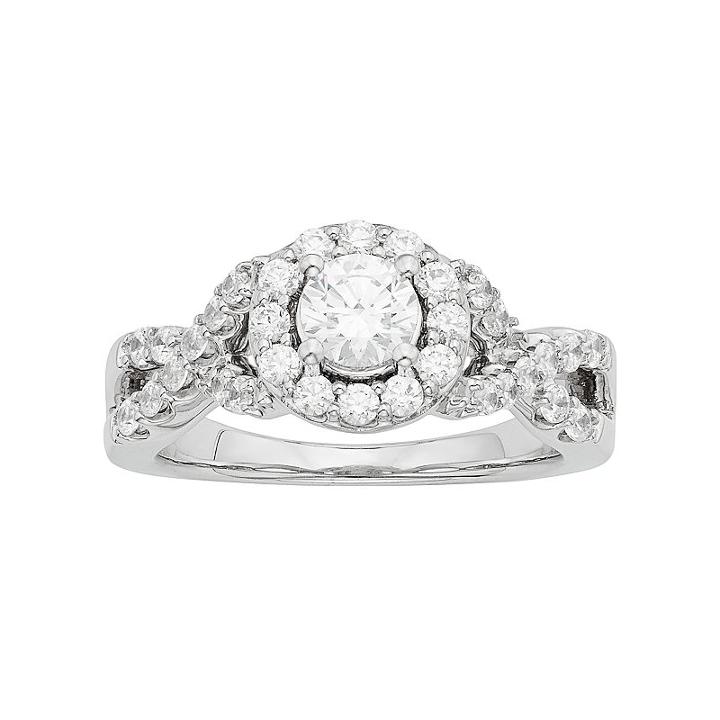 Diamonore Simulated Diamond Halo Engagement Ring In Sterling Silver (1 1/4 Carat T.w.), Women's, Size: 7, White